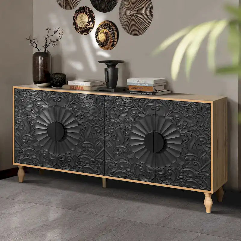 Carved Symmetrical Design Door Sideboards