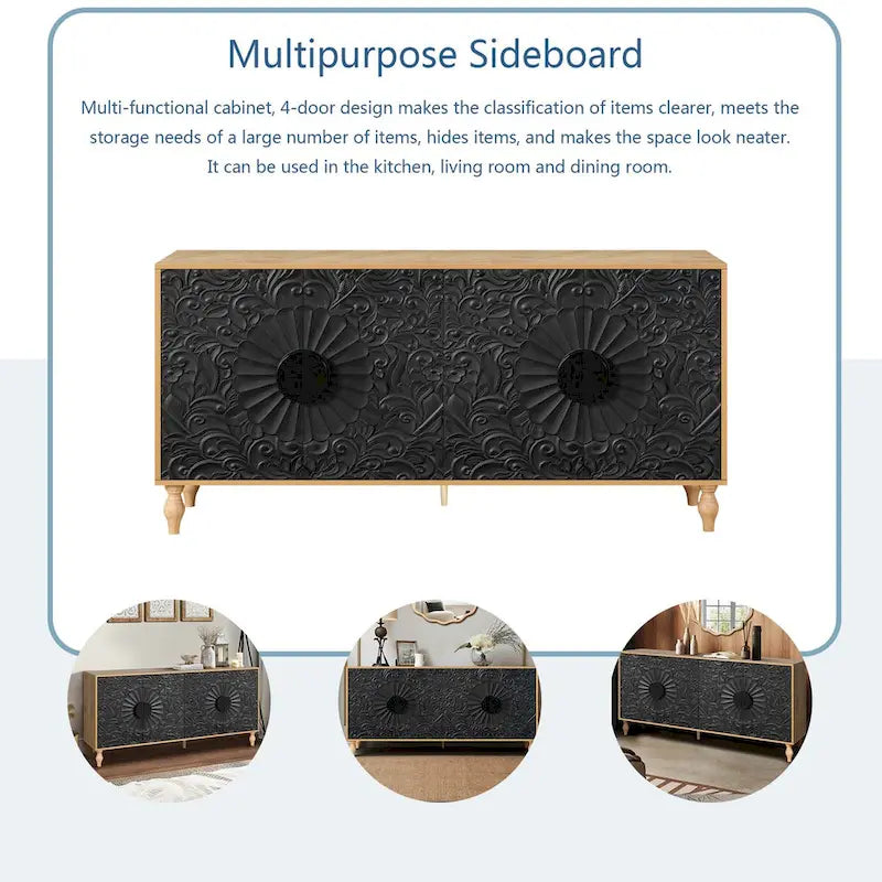 Carved Symmetrical Design Door Sideboards