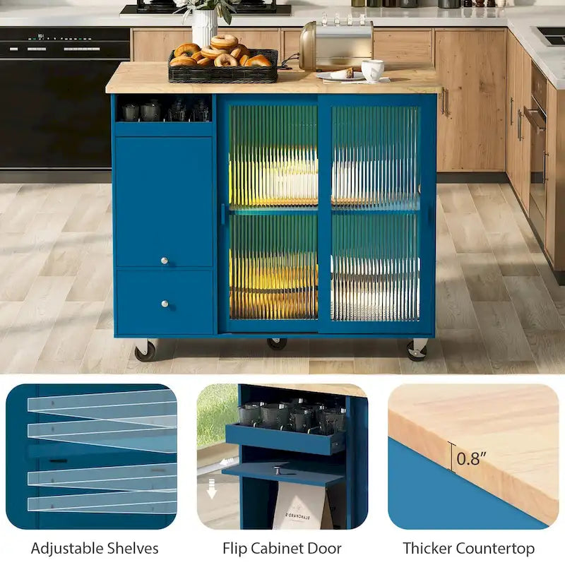 Kitchen Island with Drop Leaf, LED Light Kitchen Cart on Wheels