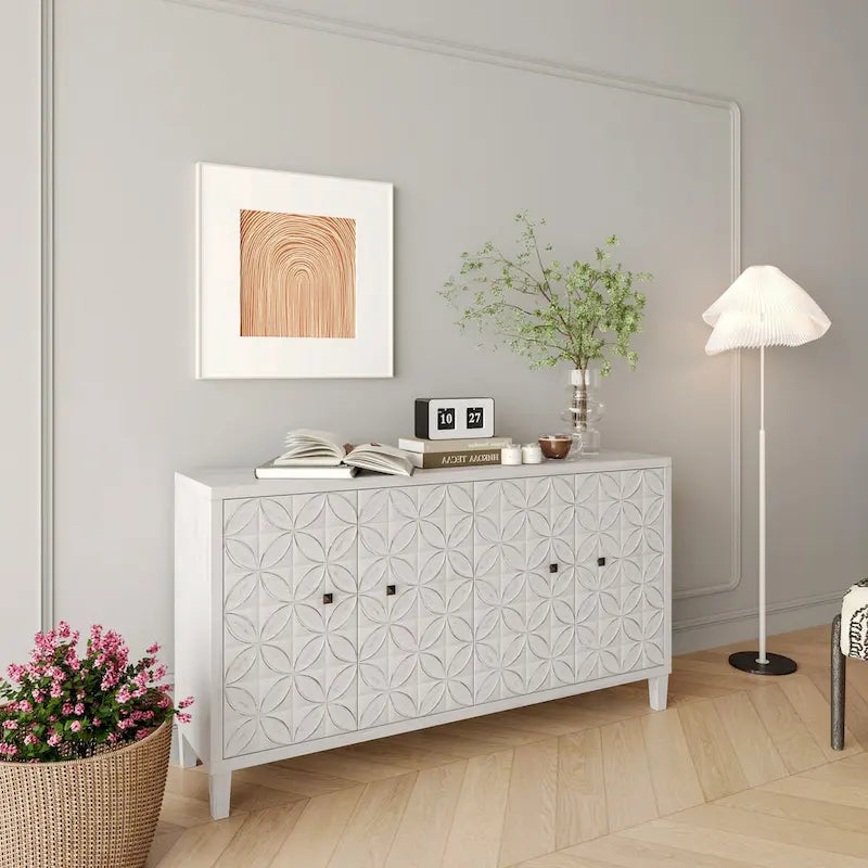 Accent Cabinet 4 Door Wooden Cabinet Sideboard Buffet Server Cabinet - N/A