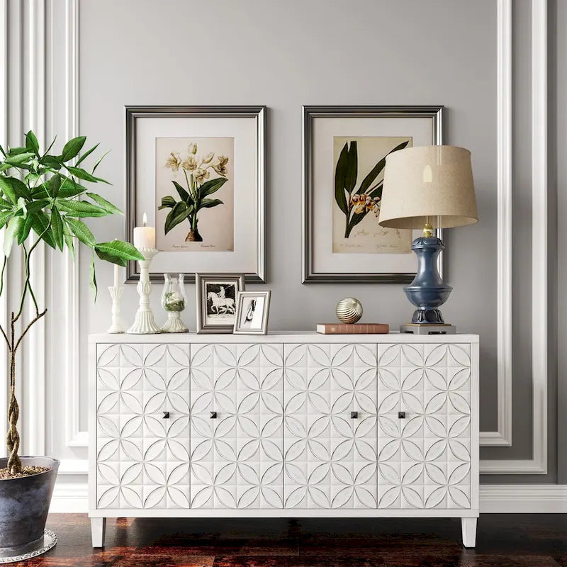 Accent Cabinet 4 Door Wooden Cabinet Sideboard Buffet Server Cabinet - N/A