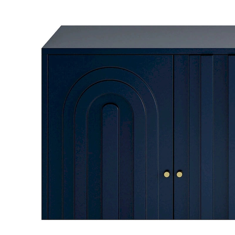 Modern Gray Lacquered 4 Door Wooden Cabinet Sideboard Buffet Server Cabinet - N/A