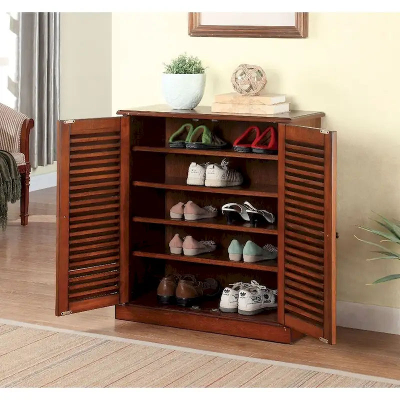 30 Modern Transitional Design 1pc Shoe Cabinet Oak Finish Adjustable Shelves - N/A