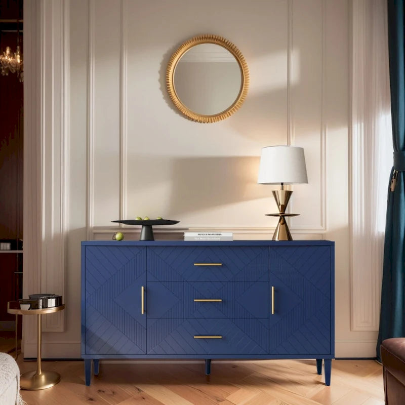 Functional 2-Door 3-Drawer Cabinet with Carved Effect