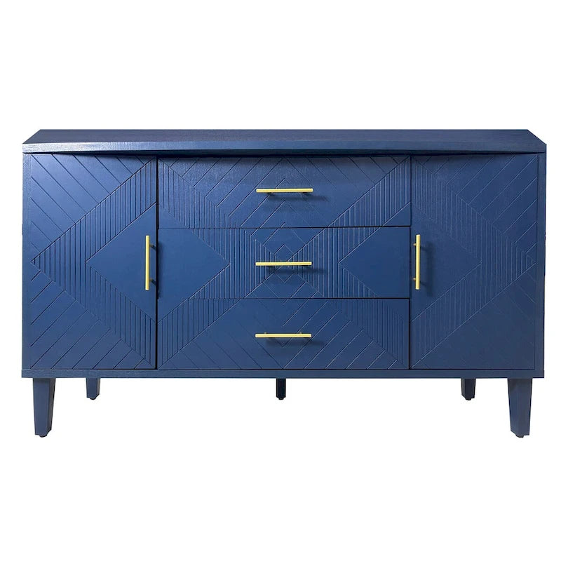 Functional 2-Door 3-Drawer Cabinet with Carved Effect
