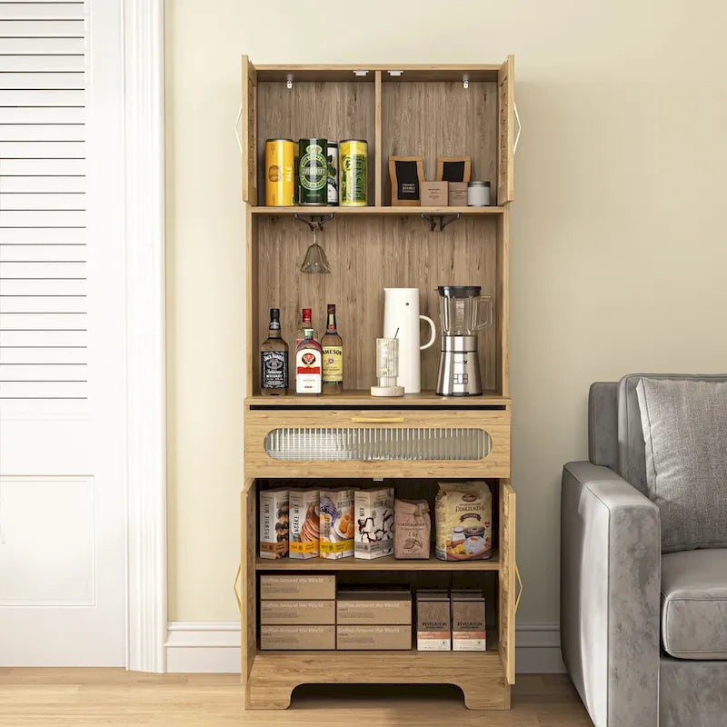 67 Tall Pantry Buffet Cabinet Freestanding Hutch Cupboard for Home, Kitchen,Tall Freestanding Liquor Cabinet Bar