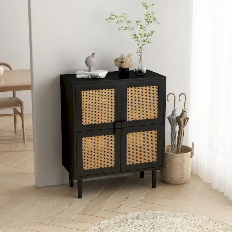 4-Doors Rattan Mesh Storage Cabinet
