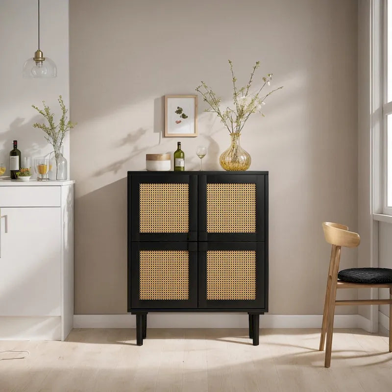 4-Doors Rattan Mesh Storage Cabinet