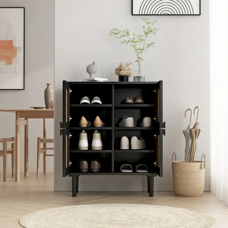 4-Doors Rattan Mesh Storage Cabinet