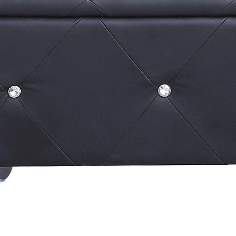HomeRoots 38 Black and Silver Faux Leather Storage Bench With Flip Top - 38
