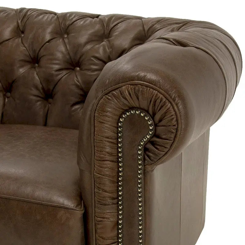Hancock Tufted Distressed Brown Leather Chesterfield Sofa