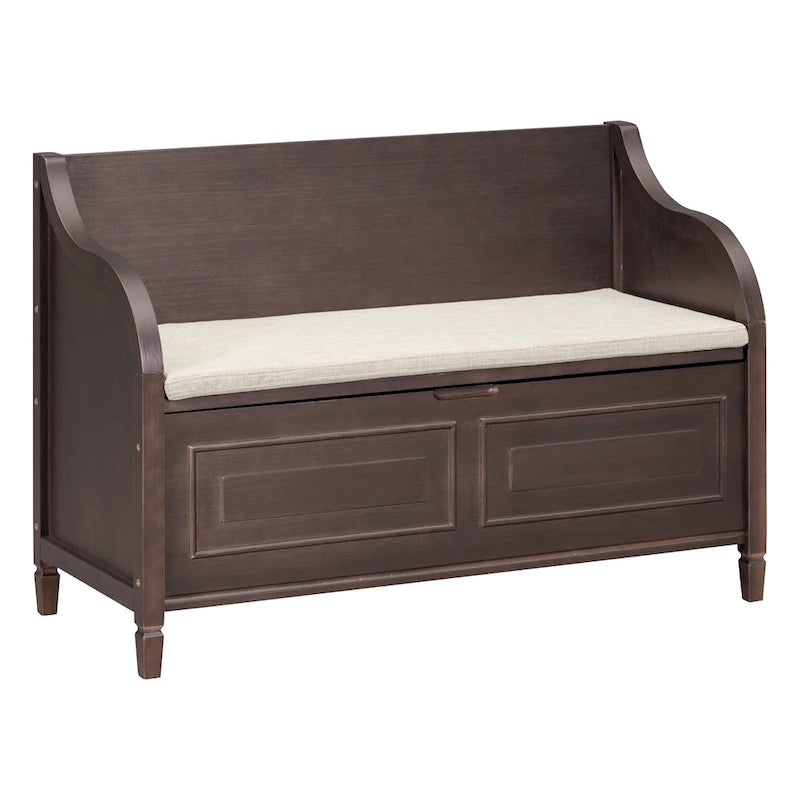 Rustic Style Solid wood Entryway Multifunctional Storage Bench with Safety Hinge