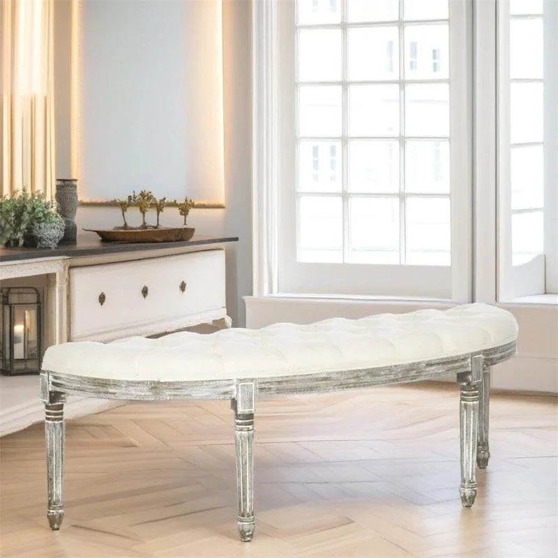 Semi-Circle Tufted Design End of Bed Bench with Rubber Wood Legs