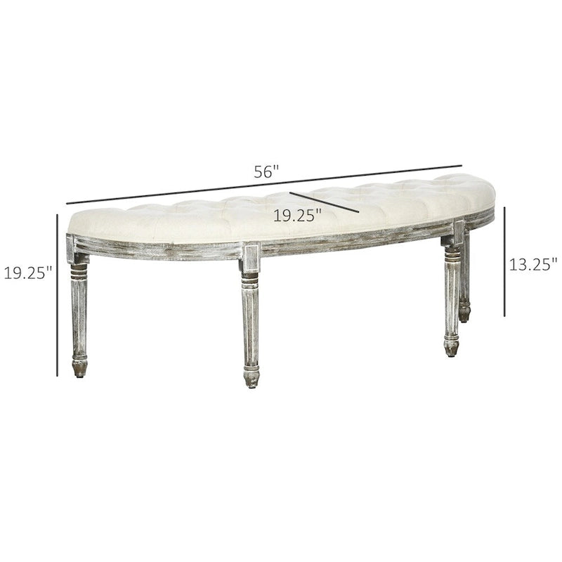 Semi-Circle Tufted Design End of Bed Bench with Rubber Wood Legs