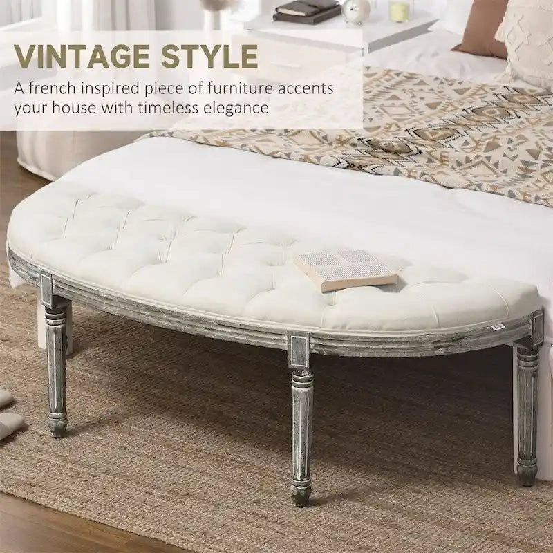 Semi-Circle Tufted Design End of Bed Bench with Rubber Wood Legs