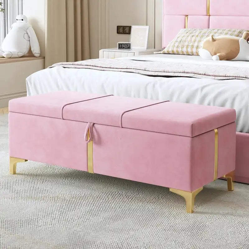 Elegant Upholstered Storage Ottoman with Metal Legs
