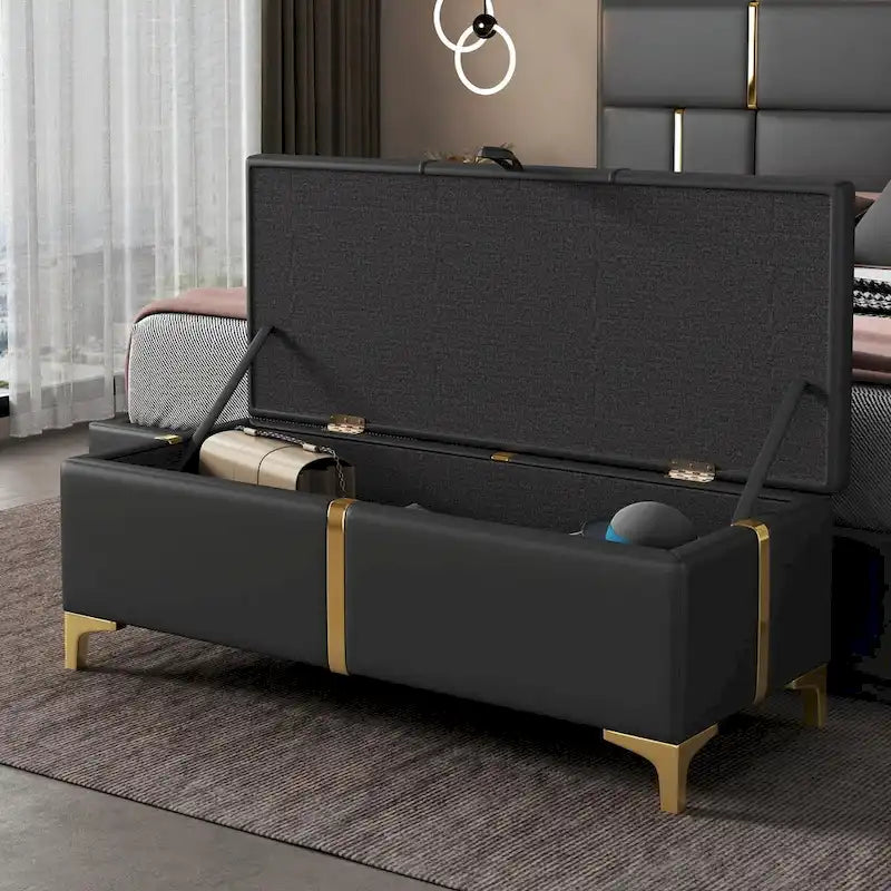 Elegant Upholstered Storage Ottoman with Metal Legs