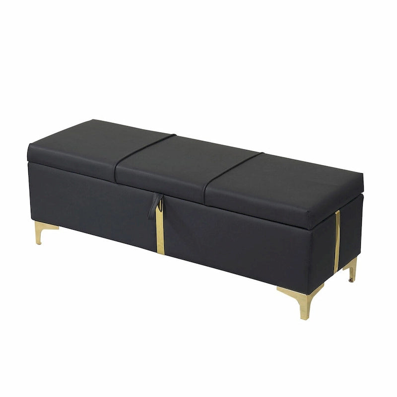 Elegant Upholstered Storage Ottoman with Metal Legs