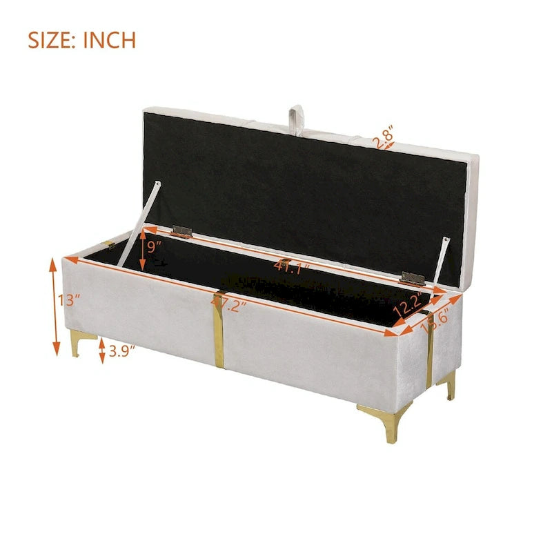 Elegant Upholstered Storage Ottoman with Metal Legs
