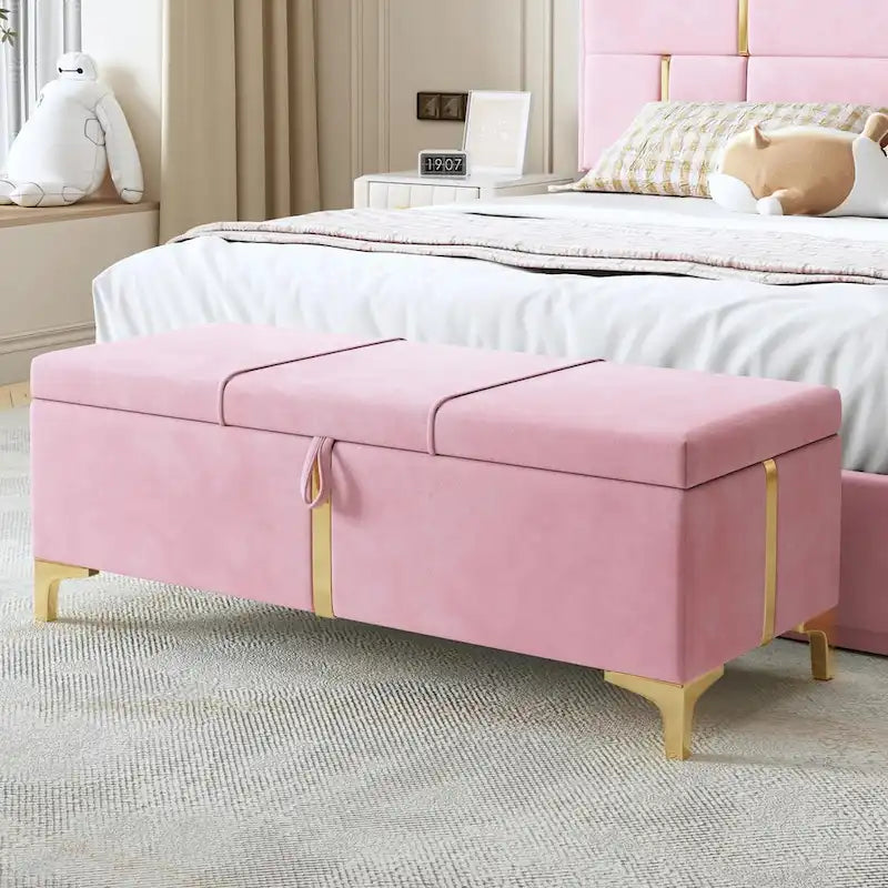 Elegant Upholstered Storage Ottoman with Metal Legs