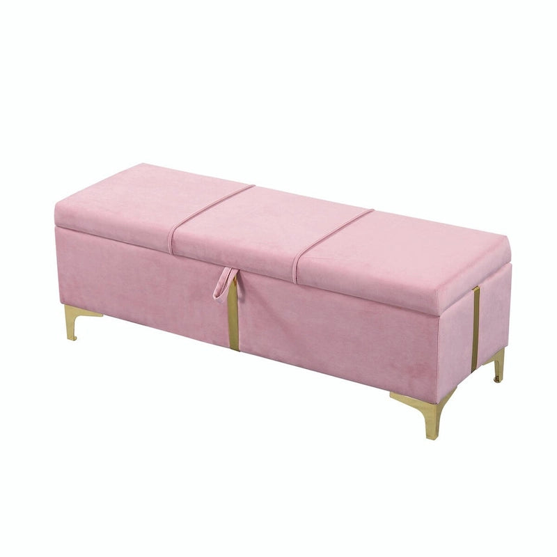 Elegant Upholstered Storage Ottoman with Metal Legs