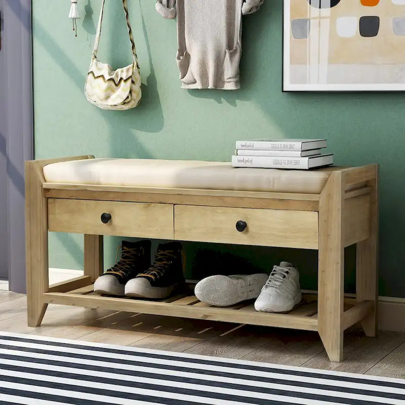 Multipurpose Storage Shoe Bench with Cushioned Seat and Drawers