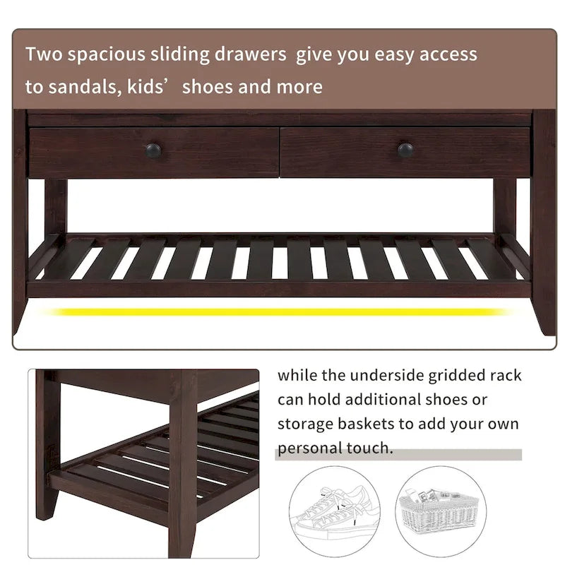 Multipurpose Storage Shoe Bench with Cushioned Seat and Drawers