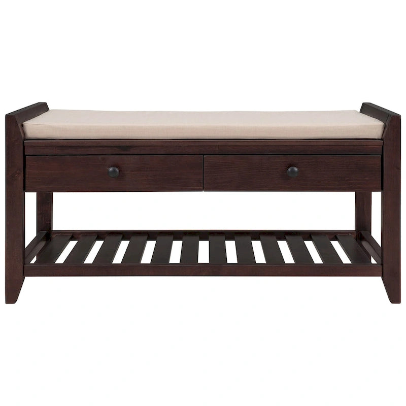 Multipurpose Storage Shoe Bench with Cushioned Seat and Drawers