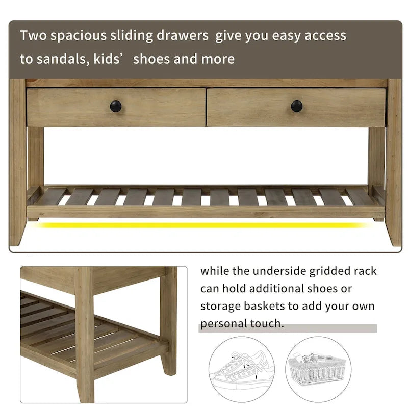 Multipurpose Storage Shoe Bench with Cushioned Seat and Drawers