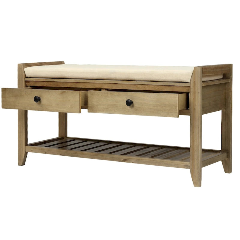 Multipurpose Storage Shoe Bench with Cushioned Seat and Drawers