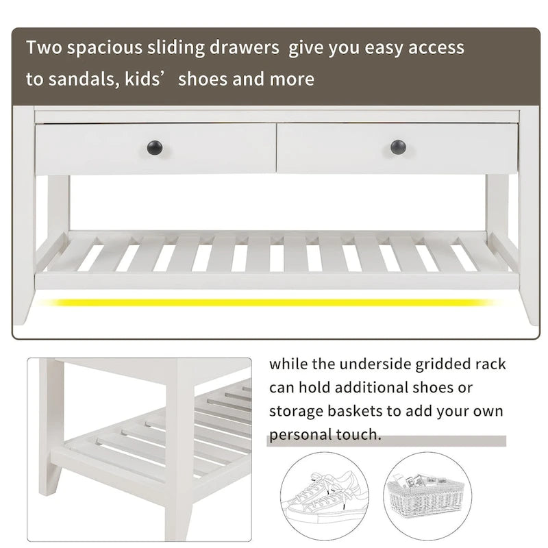Multipurpose Storage Shoe Bench with Cushioned Seat and Drawers