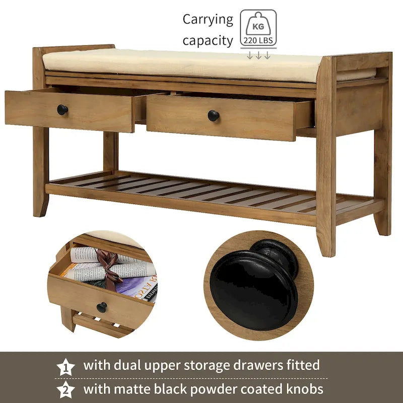 Multipurpose Storage Shoe Bench with Cushioned Seat and Drawers