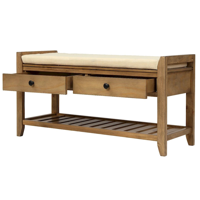 Multipurpose Storage Shoe Bench with Cushioned Seat and Drawers