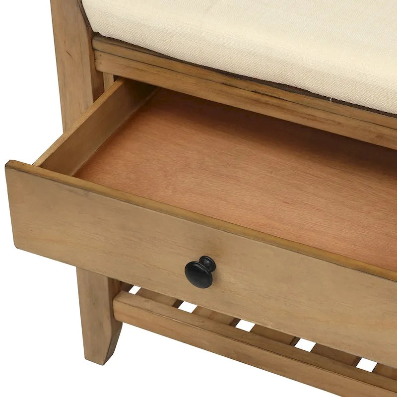 Multipurpose Storage Shoe Bench with Cushioned Seat and Drawers