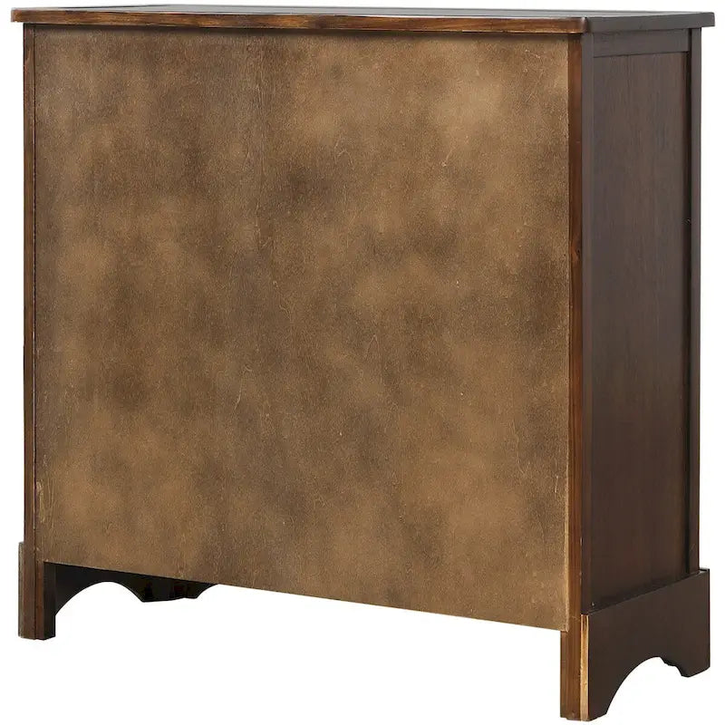 Rustic Storage Cabinet with Two Drawers and Four Classic Rattan Basket for Dining Room/Living Room