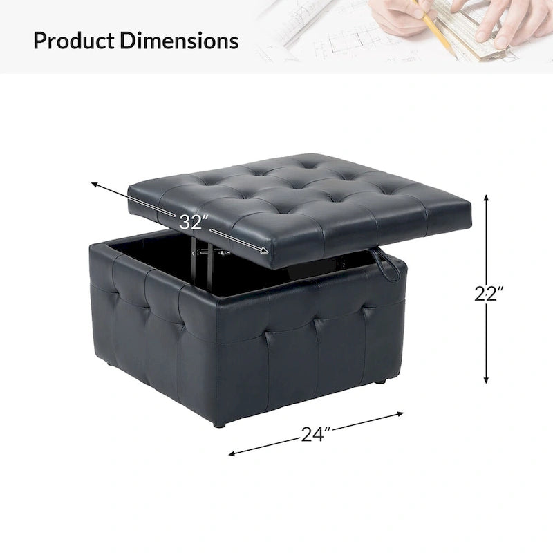 Aurora Genuine Leather Ottoman with Tufted Design by HULALA HOME
