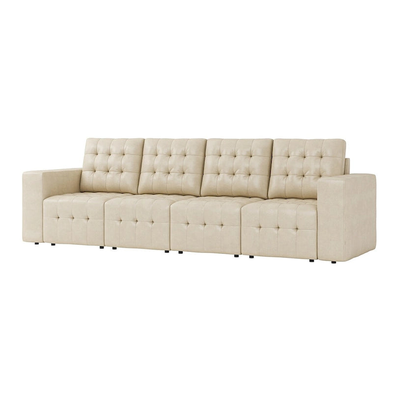 Aurora Genuine Leather Ottoman with Tufted Design by HULALA HOME