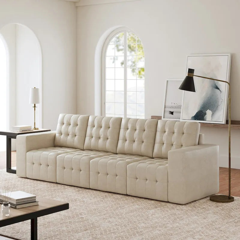 Aurora Genuine Leather Ottoman with Tufted Design by HULALA HOME