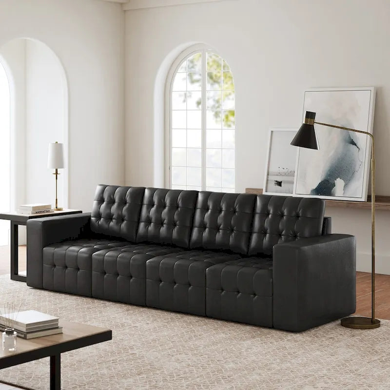 Aurora Genuine Leather Ottoman with Tufted Design by HULALA HOME