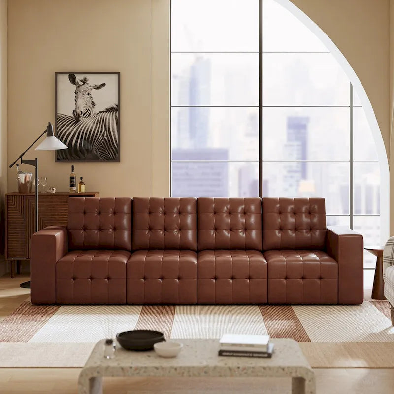 Aurora Genuine Leather Ottoman with Tufted Design by HULALA HOME
