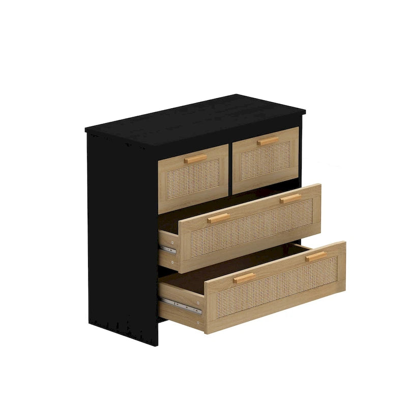 4 Drawers Rattan Cabinet,for Bedroom,Living Room,Dining Room,Hallways,Easy Assembly