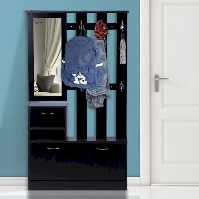 Three In One Combination Model Gate Cabinet with Shoe cabinet+Hang shelf+ Mirror, Black
