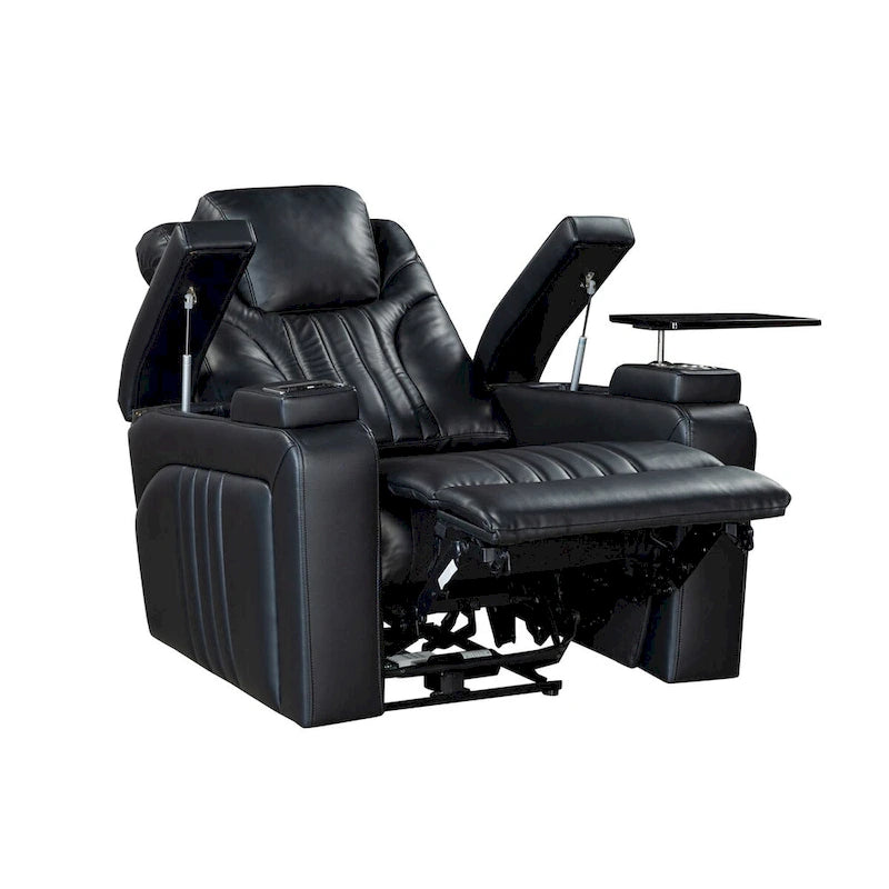 PU Leather Power Recliner Chair with Power Adjustable Headrest, USB Port, Storage Arms, Cup Holder Swivel Tray Table
