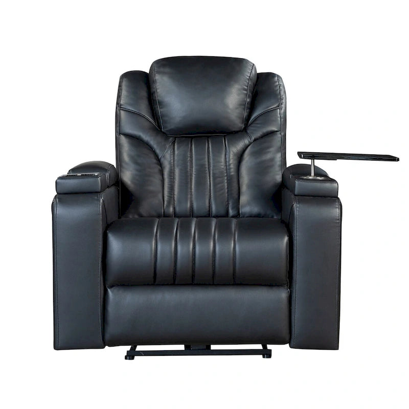 PU Leather Power Recliner Chair with Power Adjustable Headrest, USB Port, Storage Arms, Cup Holder Swivel Tray Table