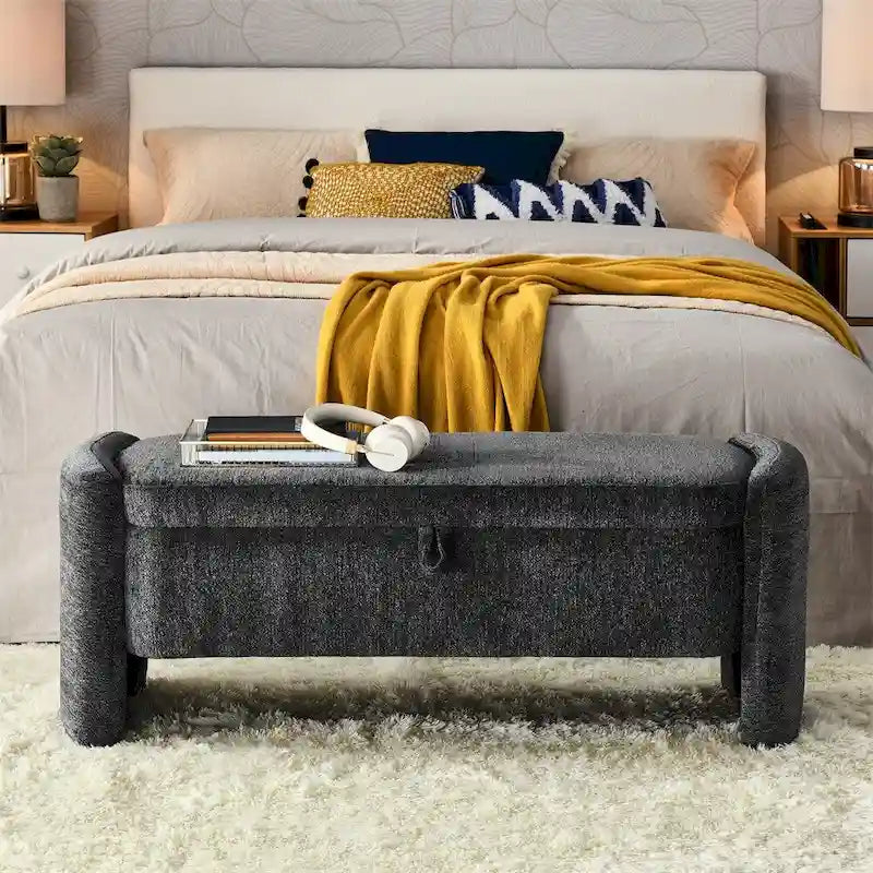 Oval Ottoman Storage Chenille Fabric Bench with Large Storage Space