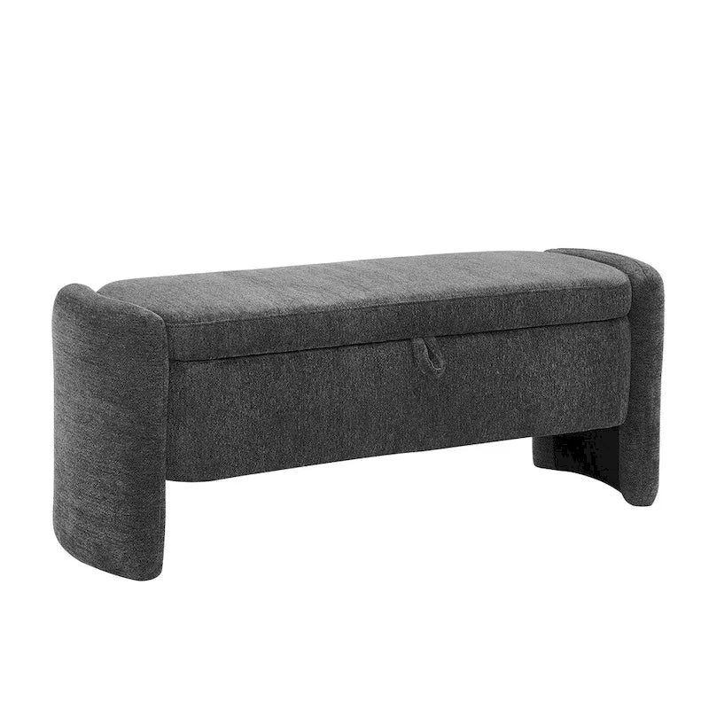 Oval Ottoman Storage Chenille Fabric Bench with Large Storage Space