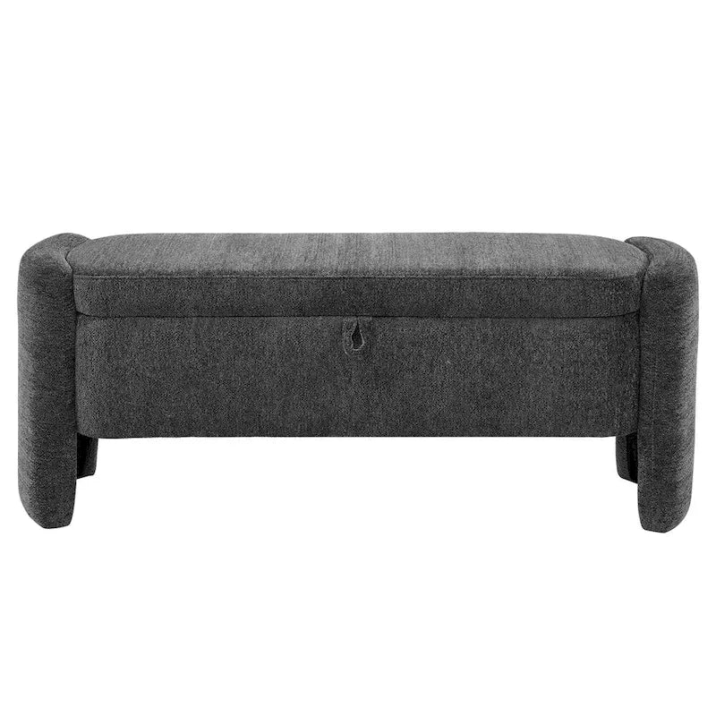 Oval Ottoman Storage Chenille Fabric Bench with Large Storage Space