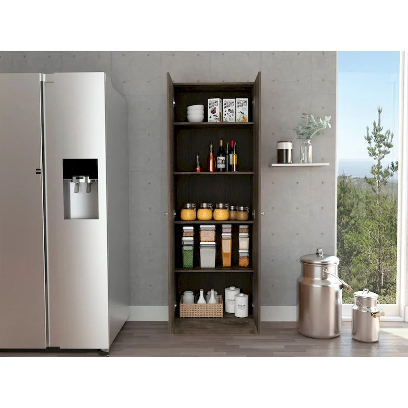 Multistorage Pantry Cabinet, Five Shelves, Double Door Cabinet
