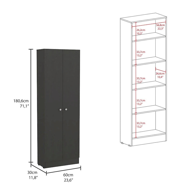 Multistorage Pantry Cabinet, Five Shelves, Double Door Cabinet