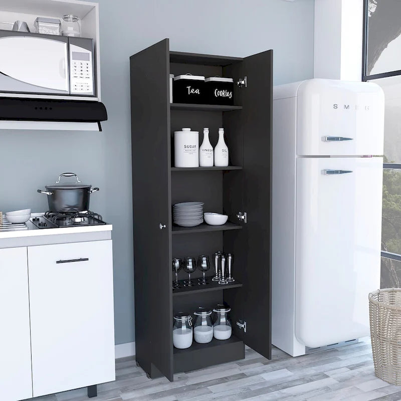 Multistorage Pantry Cabinet, Five Shelves, Double Door Cabinet